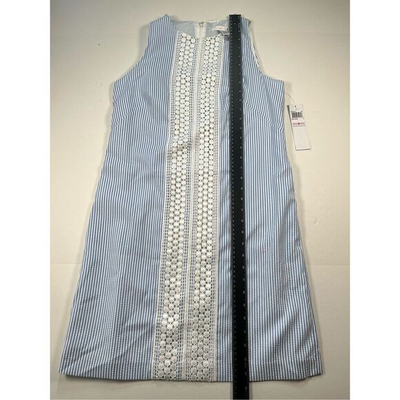 NEW London Times Sleeveless Blue White Lace Searsucker Stripe Shift Dress Size 6 - Picture 6 of 8